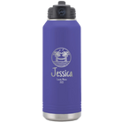 Personalized purple 32 oz vacuum insulated water bottle with 'Vacation with two Palm Trees and Hammock' design