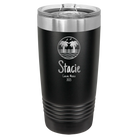 Personalized black 20 oz vacuum insulated tumbler with 'Vacation with two Palm Trees' design