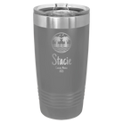 Personalized dark gray 20 oz vacuum insulated tumbler with 'Vacation with two Palm Trees' design