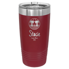 Personalized maroon 20 oz vacuum insulated tumbler with 'Vacation with two Palm Trees' design