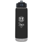 Personalized black 20 oz vacuum insulated water bottle with 'Vacation with two Palm Trees' design