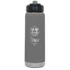 Personalized dark gray 20 oz vacuum insulated water bottle with 'Vacation with two Palm Trees' design