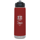 Personalized maroon 20 oz vacuum insulated water bottle with 'Vacation with two Palm Trees' design