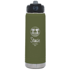 Personalized olive green 20 oz vacuum insulated water bottle with 'Vacation with two Palm Trees' design