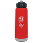 Personalized red 20 oz vacuum insulated water bottle with 'Vacation with two Palm Trees' design