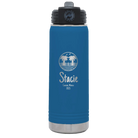 Personalized royal blue 20 oz vacuum insulated water bottle with 'Vacation with two Palm Trees' design