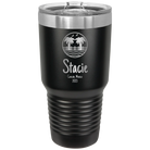 Personalized black 30 oz vacuum insulated tumbler with 'Vacation with two Palm Trees' design