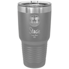 Personalized dark gray 30 oz vacuum insulated tumbler with 'Vacation with two Palm Trees' design