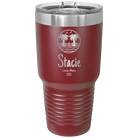 Personalized maroon 30 oz vacuum insulated tumbler with 'Vacation with two Palm Trees' design