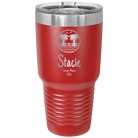 Personalized red 30 oz vacuum insulated tumbler with 'Vacation with two Palm Trees' design