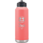 Personalized coral 32 oz vacuum insulated water bottle with 'Vacation with two Palm Trees' design