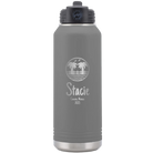 Personalized dark gray 32 oz vacuum insulated water bottle with 'Vacation with two Palm Trees' design
