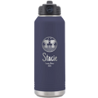 Personalized navy 32 oz vacuum insulated water bottle with 'Vacation with two Palm Trees' design