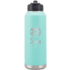 Personalized teal 32 oz vacuum insulated water bottle with 'Vacation with two Palm Trees' design