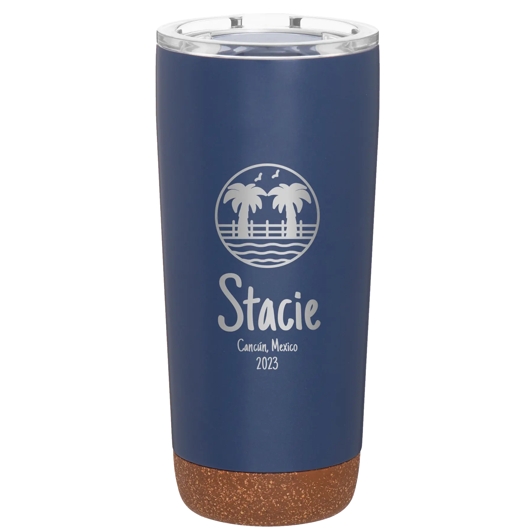 Personalized constellation 20 oz vacuum insulated tumbler with 'Vacation with two Palm Trees' design