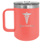 Personalized coral 15 oz vacuum insulated coffee mug with 'Medical' design
