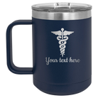 Personalized navy 15 oz vacuum insulated coffee mug with 'Medical' design