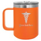 Personalized orange 15 oz vacuum insulated coffee mug with 'Medical' design