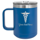 Personalized royal blue 15 oz vacuum insulated coffee mug with 'Medical' design