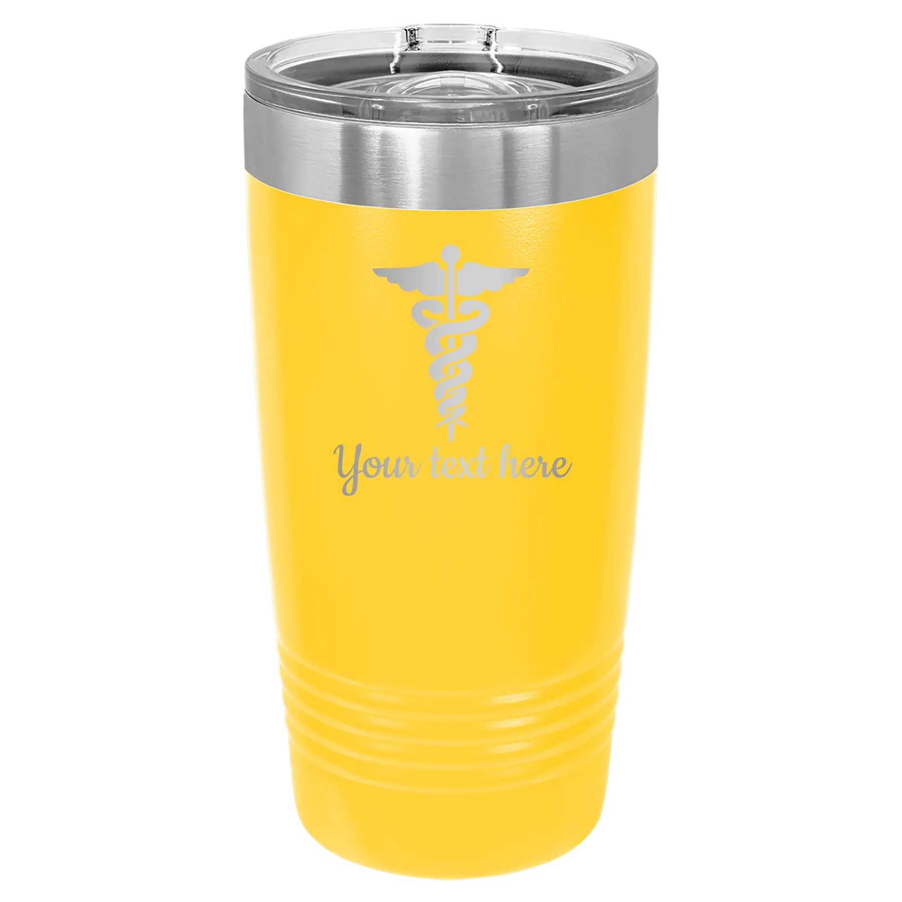 Personalized yellow 20 oz vacuum insulated tumbler with 'Medical' design
