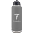 Personalized dark gray 32 oz vacuum insulated water bottle with 'Medical' design