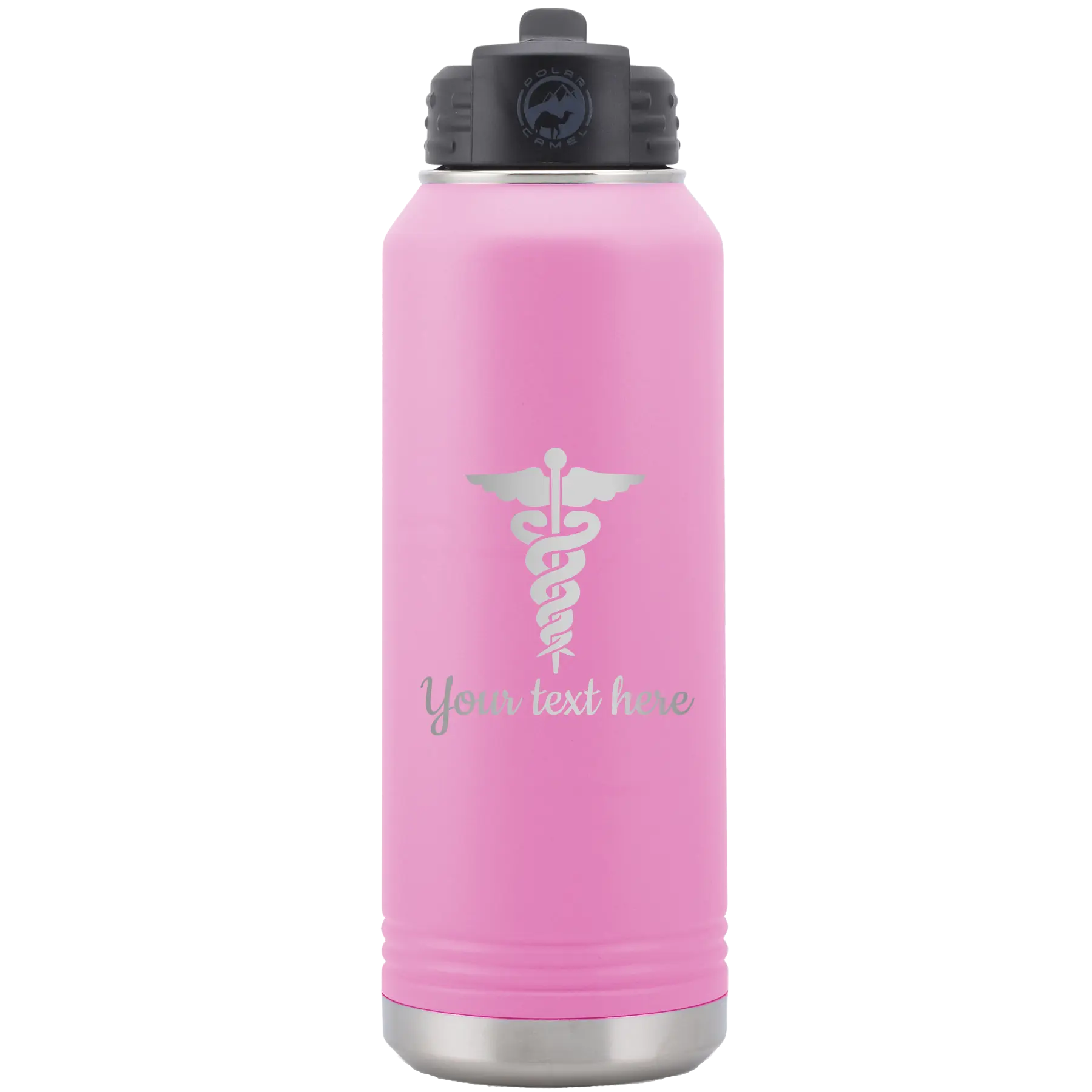 Personalized light purple 32 oz vacuum insulated water bottle with 'Medical' design