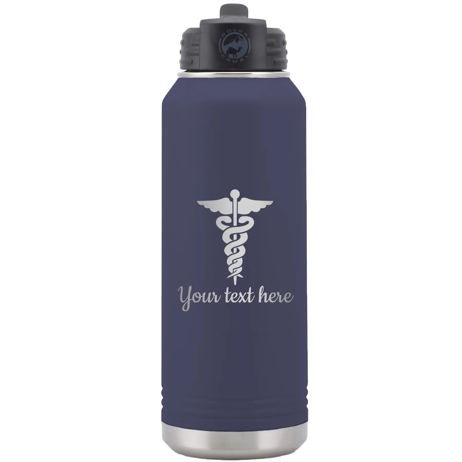 Personalized navy 32 oz vacuum insulated water bottle with 'Medical' design