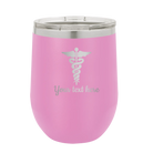 Personalized light purple 12 oz vacuum insulated wine cup with 'Medical' design