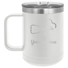 Personalized white 15 oz vacuum insulated coffee mug with 'Nurse' design