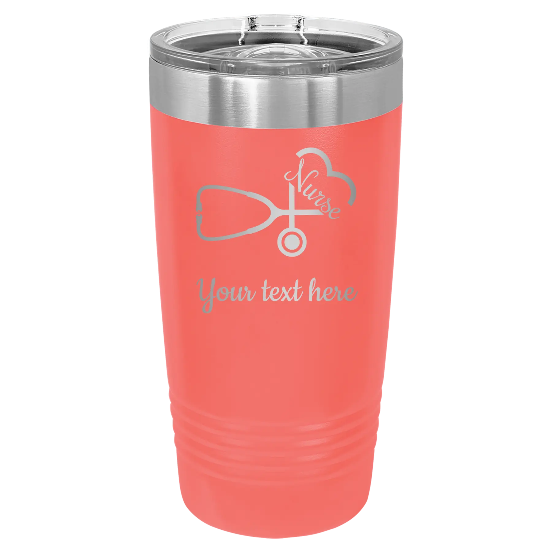 Personalized coral 20 oz vacuum insulated tumbler with 'Nurse' design