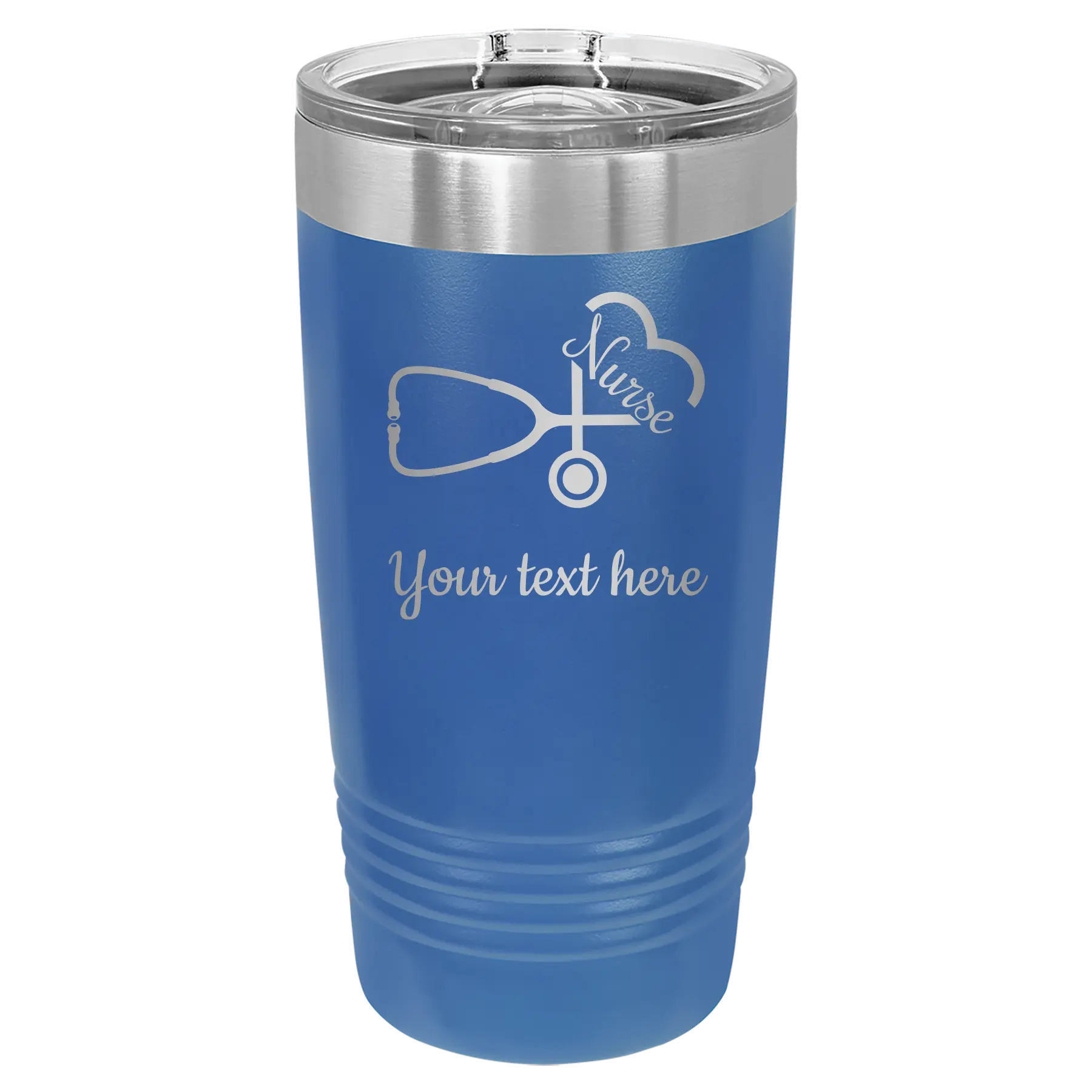 Personalized royal blue 20 oz vacuum insulated tumbler with 'Nurse' design