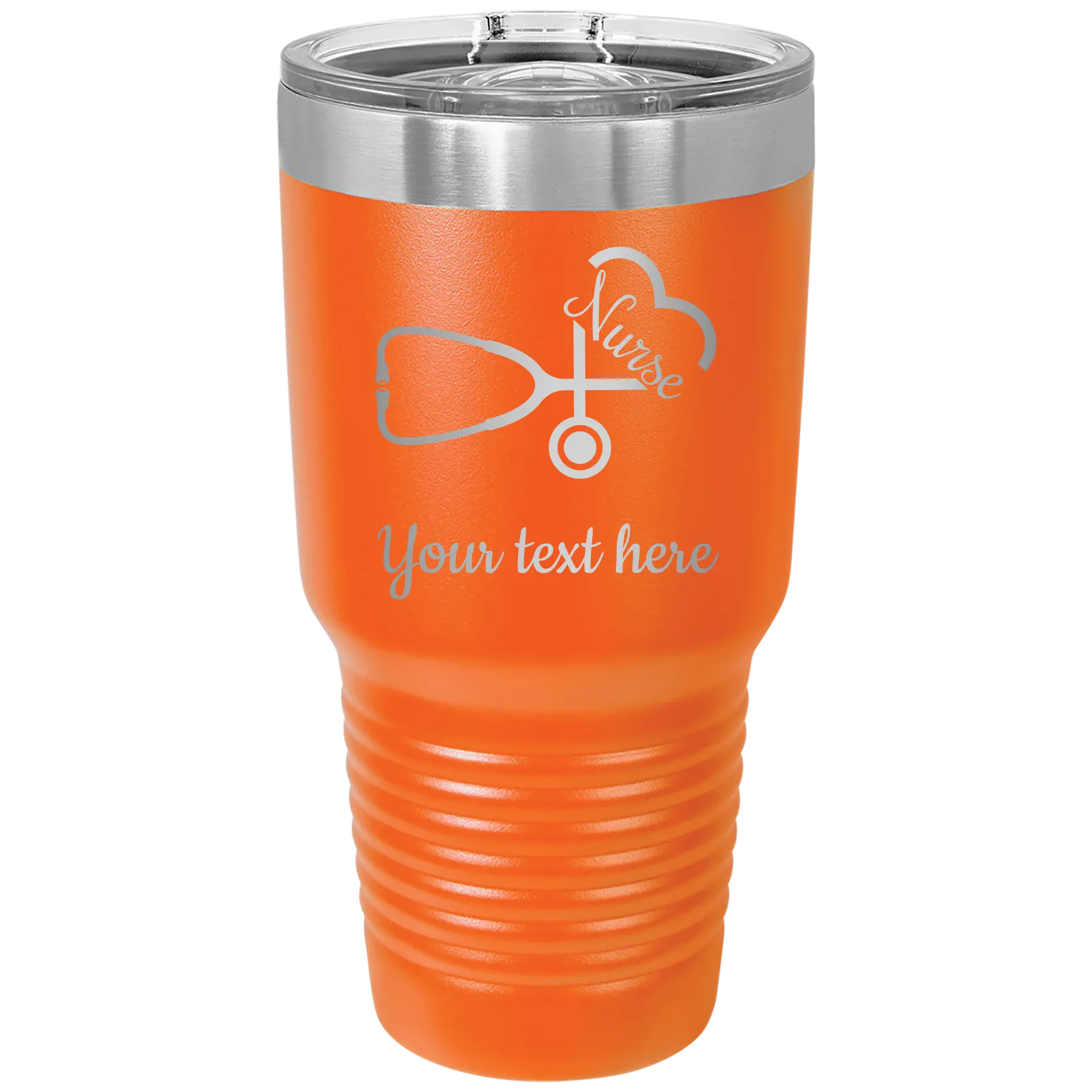 Personalized orange 30 oz vacuum insulated tumbler with 'Nurse' design