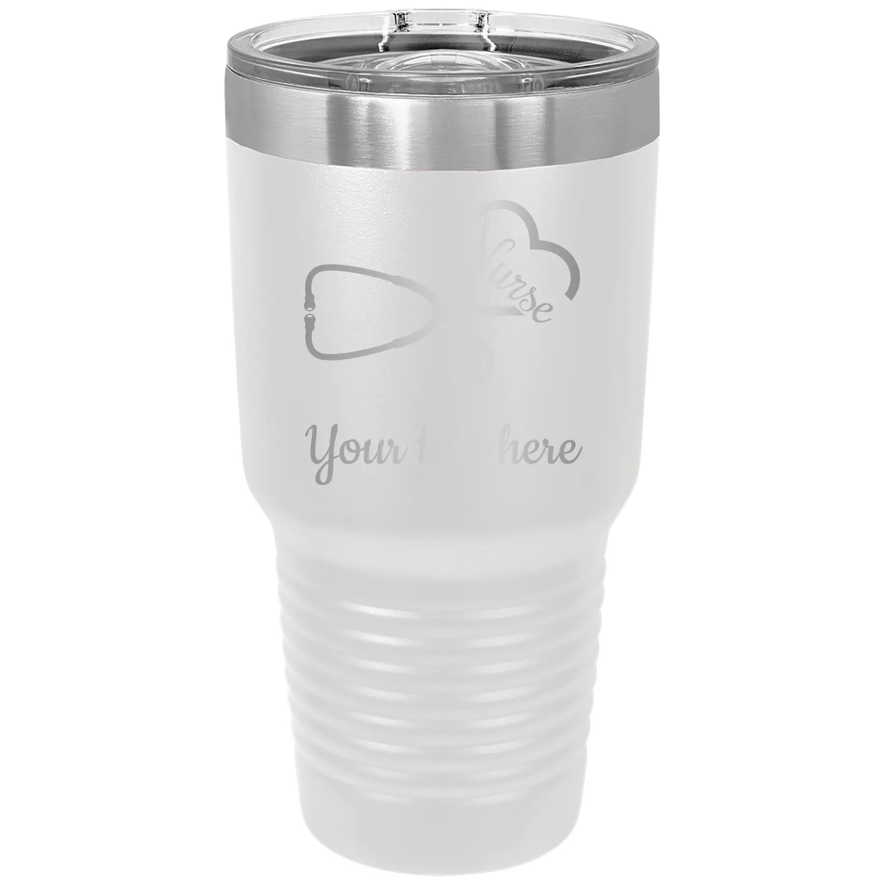 Personalized white 30 oz vacuum insulated tumbler with 'Nurse' design