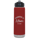 Personalized maroon 20 oz vacuum insulated water bottle with 'Promoted to Mom' design