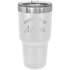 Personalized white 30 oz vacuum insulated tumbler with 'Promoted to Mom' design