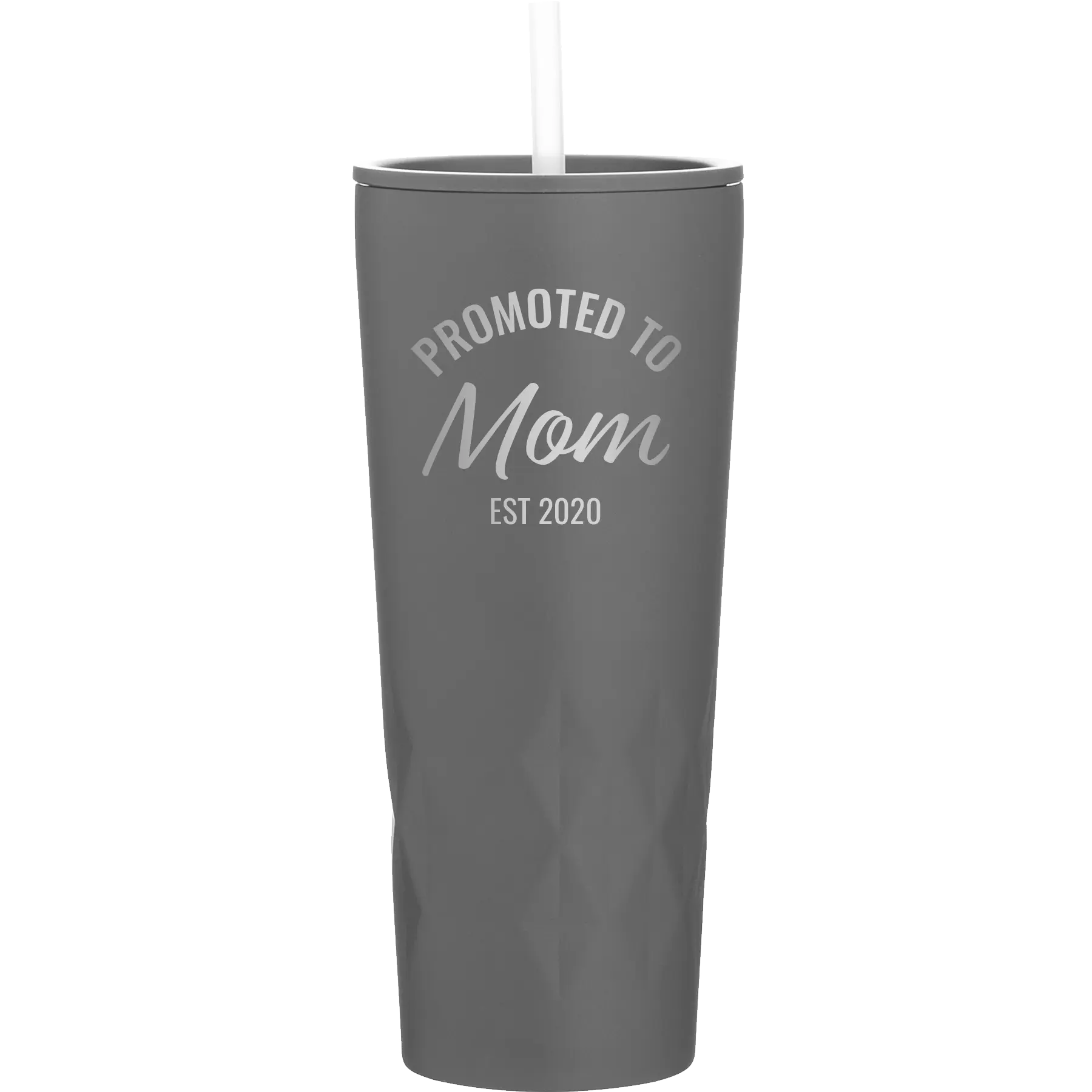 Personalized slate 20 oz vacuum insulated tumbler with 'Promoted to Mom' design