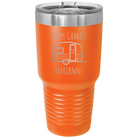 Personalized orange 30 oz vacuum insulated tumbler with 'Happy Camper' design