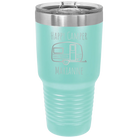 Personalized teal 30 oz vacuum insulated tumbler with 'Happy Camper' design