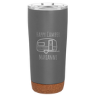 Personalized storm gray 20 oz vacuum insulated tumbler with 'Happy Camper' design