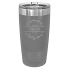 Personalized dark gray 20 oz vacuum insulated tumbler with 'Last Name and Est' design
