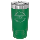 Personalized green 20 oz vacuum insulated tumbler with 'Last Name and Est' design