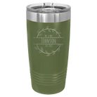 Personalized olive green 20 oz vacuum insulated tumbler with 'Last Name and Est' design