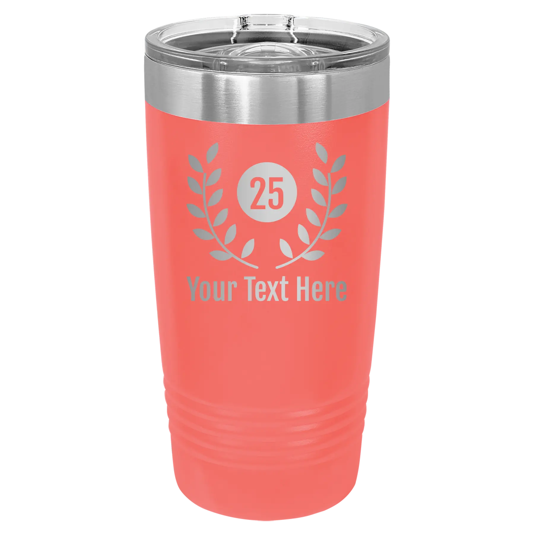 Personalized coral 20 oz vacuum insulated tumbler with 'Years' design