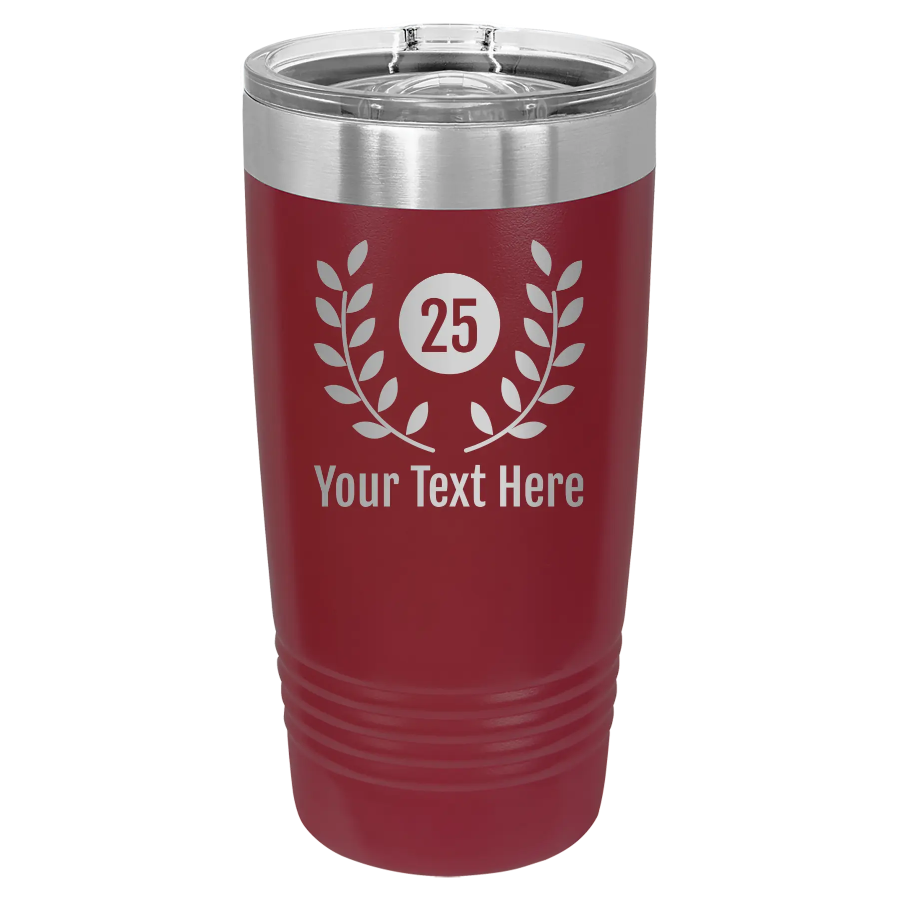 Personalized maroon 20 oz vacuum insulated tumbler with 'Years' design