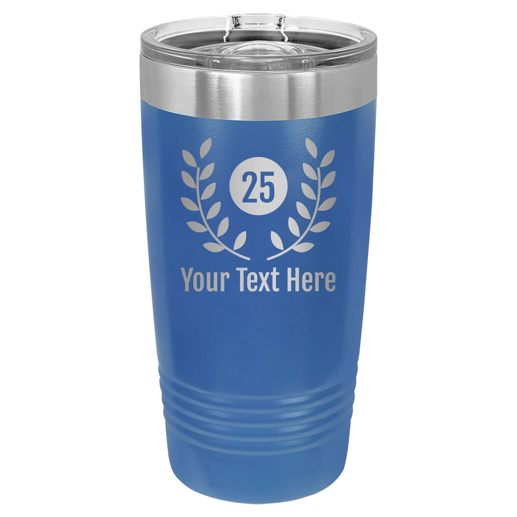 Personalized royal blue 20 oz vacuum insulated tumbler with 'Years' design