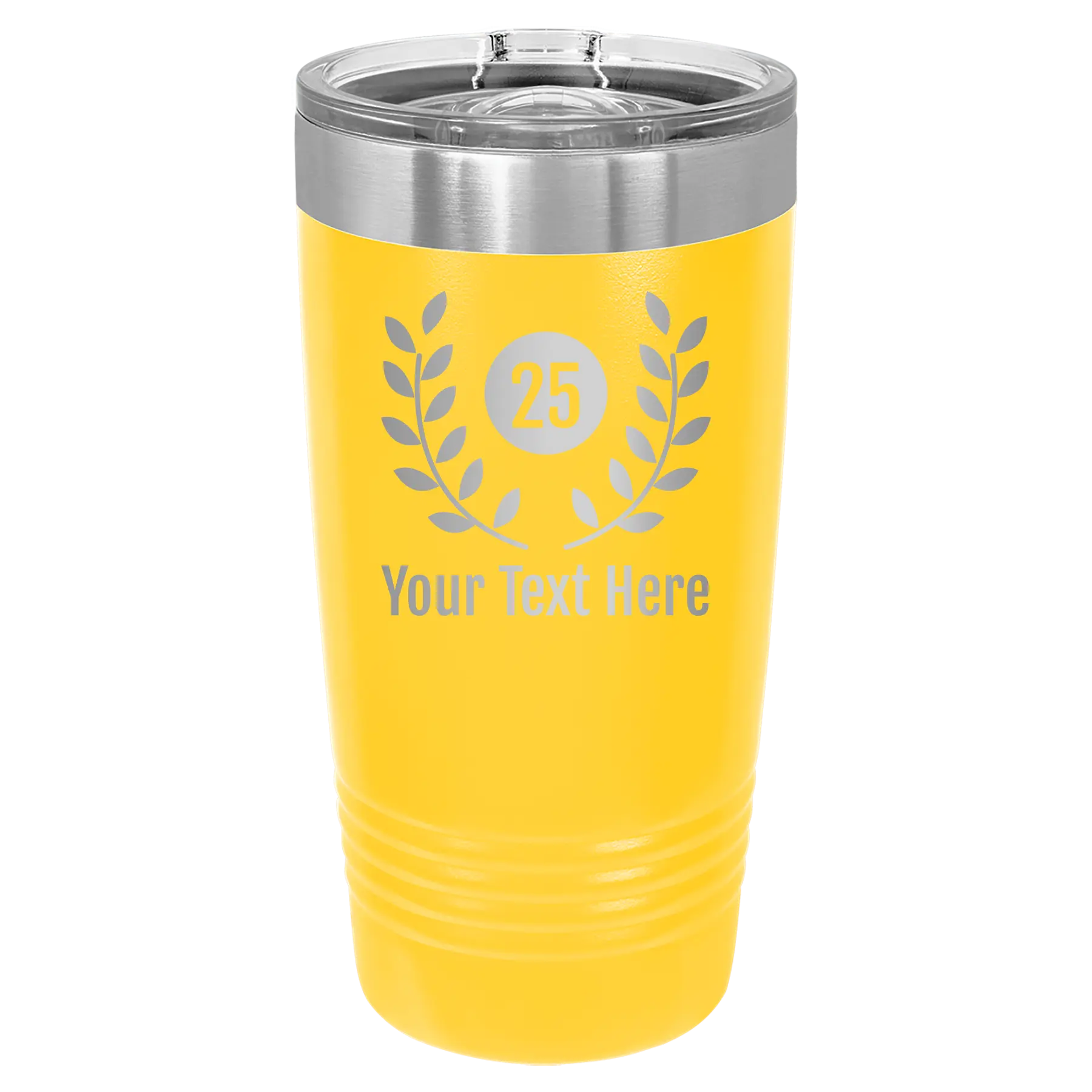 Personalized yellow 20 oz vacuum insulated tumbler with 'Years' design