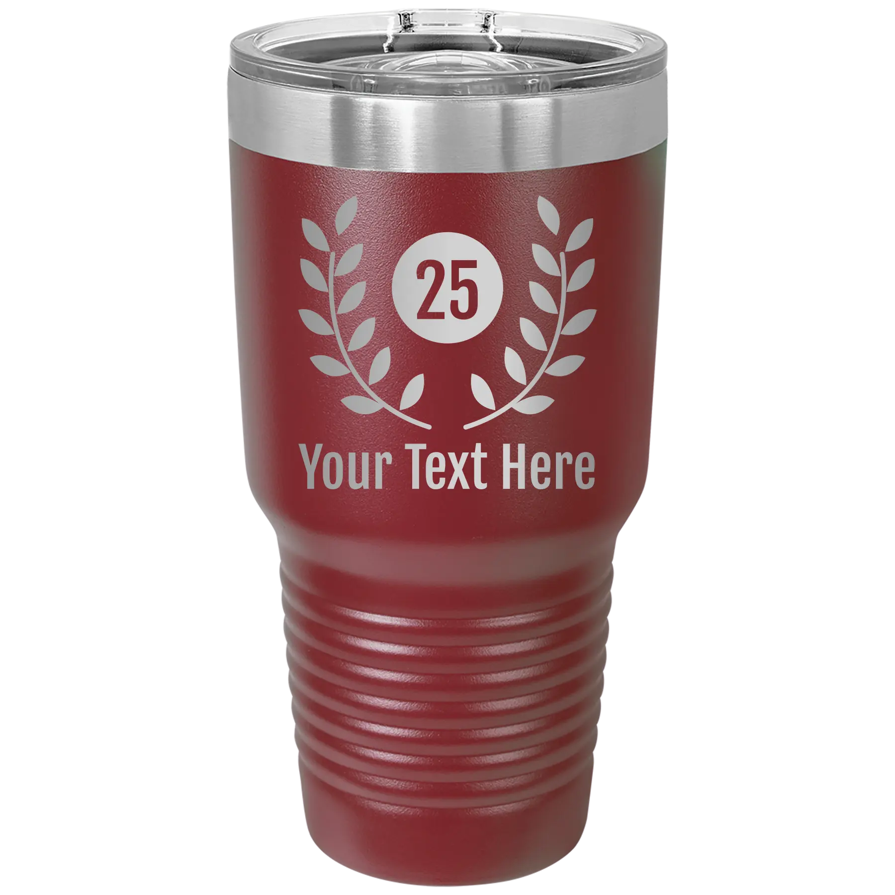 Personalized maroon 30 oz vacuum insulated tumbler with 'Years' design