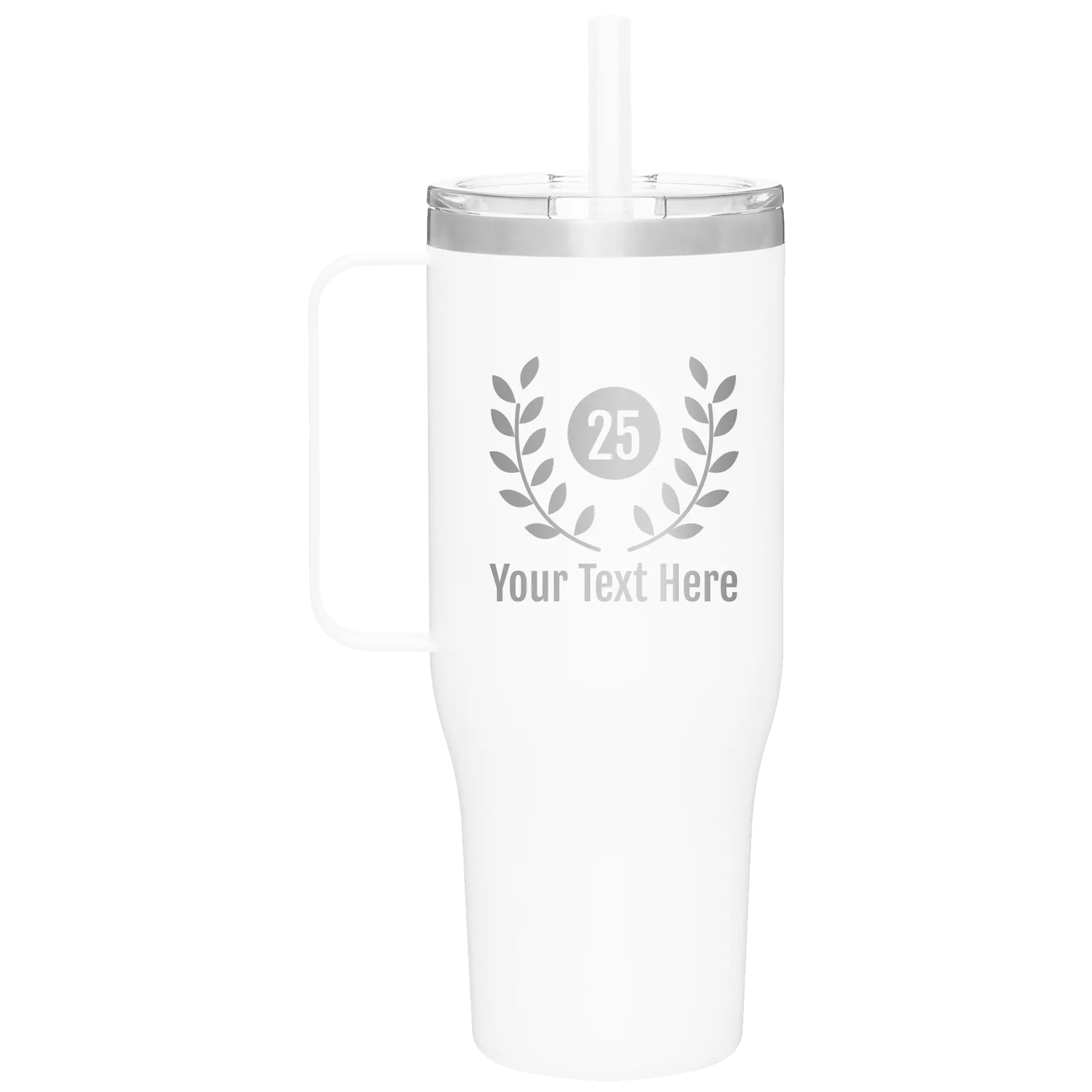 Personalized white 40 oz vacuum insulated tumbler mug with 'Years' design
