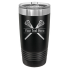 Personalized black 20 oz vacuum insulated tumbler with 'Lacrosse' design