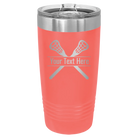 Personalized coral 20 oz vacuum insulated tumbler with 'Lacrosse' design
